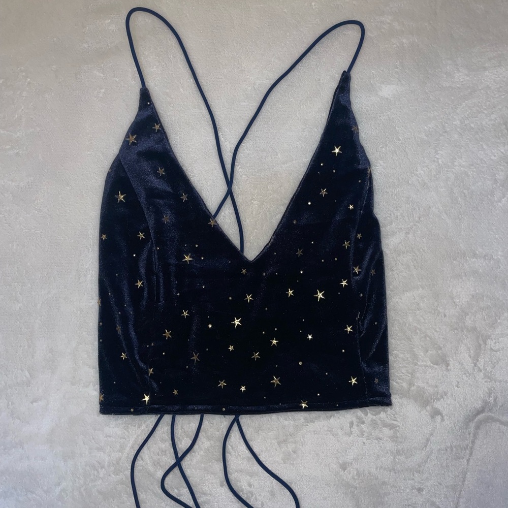 Navy blue, stars and sparkly crop top with strapless back